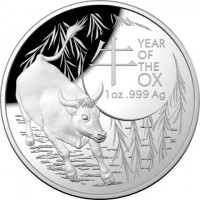 Silver coin Australia KM# 4171 牛. YEAR. OF. THE. OX. 1oz999 Ag. BK.