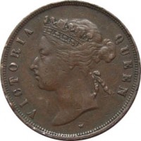 obverse of 1 Cent - Victoria (1872 - 1883) coin with KM# 9 from Straits Settlements. Inscription: VICTORIA QUEEN