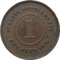 Straits Settlements coin 1 Cent - Victoria (1872 - 1883) reverse reverse of 1 Cent - Victoria (1872 - 1883) coin with KM# 9 from Straits Settlements. Inscription: · STRAITS SETTLEMENTS · 1 ONE CENT 1883