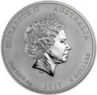 ELIZABETH II AUSTRALIA. IRB. 5 OZ. 999 SILVER 2017 8 DOLLARS.