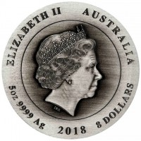 Silver coin Australia KM# 2874 ELIZABETH II AUSTRALIA. IRB. 5 OZ. 999 SILVER 2018 8 DOLLARS.