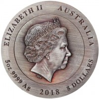 ELIZABETH II AUSTRALIA. IRB. 5 OZ. 999 SILVER 2018 8 DOLLARS.
