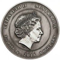 ELIZABETH II AUSTRALIA. IRB. 5 OZ. 999 SILVER 2018 8 DOLLARS.