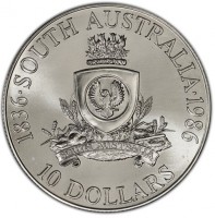 Silver coin Australia KM# 88 1836·SOUTH AUSTRALIA·1986. SOUTH AUSTRALIA. 10 DOLLARS.