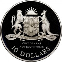 Silver coin Australia KM# 93 ORTA RECENS QUAM PURA NITES. COAT OF ARMS NEW SOUTH WALES. 10 DOLLARS.