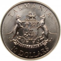 Silver coin Australia KM# 153 TASMANIA. UBERTAS ET FIDELITAS. 10 DOLLARS.