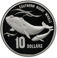 Silver coin Australia KM# P8 SOUTHERN RIGHT WHALE. VG. 10 DOLLARS.