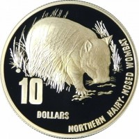 Silver coin Australia KM# 397 10. DOLLARS. NORTHERN HAIRY-NOSED WOMBAT. VG.