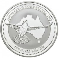 Silver coin Australia KM# 603 THE AUSTRALIAN KOOKABURRA 2002. 10 OZ999 SILVER.
