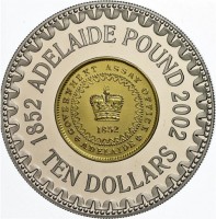 1852 ADELAIDE POUND 2002. GOVERNMENT ASSAY OFFICE. 1852. ADELAIDE. TEN DOLLARS.