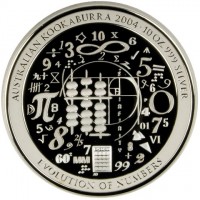 AUSTRALIAN KOOKABURRA 2004 10 OZ. 999 SILVER. EVOLUTION OF NUMBERS.