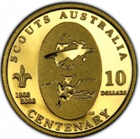 Gold coin Australia KM# 1051 SCOUTS AUSTRALIA. 1908 2008. 10 DOLLARS. CG. CENTENARY.