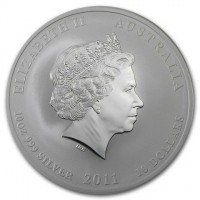 ELIZABETH II AUSTRALIA. IRB. 10oz 999 SILVER 2011 10 DOLLARS.