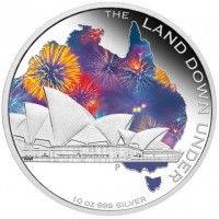 Silver coin Australia KM# 2041 THE LAND DOWN UNDER. NM P. 10 OZ 999 SILVER.
