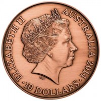Copper coin Australia KM# 2175 ELIZABETH II. AUSTRALIA 2014. IRB. 10 DOLLARS.