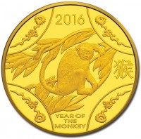 Gold coin Australia KM# 3288 2016. 猴. YEAR OF THE MONKEY.
