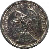 obverse of 10 Centavos (1920 - 1941) coin with KM# 166 from Chile. Inscription: REPUBLICA DE CHILE