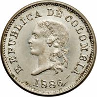 Colombia coin 5 Centavos (1886 - 1888) obverse obverse of 5 Centavos (1886 - 1888) coin with KM# 183 from Colombia. Inscription: REPUBLICA DE COLOMBIA 1886