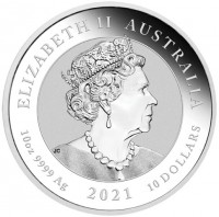ELIZABETH II. AUSTRALIA. JC. 10 oz 9999 Ag 2021 10 DOLLARS.
