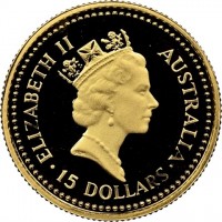 Gold coin Australia KM# 104 ELIZABETH II. AUSTRALIA. RDM. 15 DOLLARS.