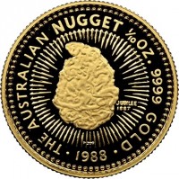 THE AUSTRALIAN NUGGET 1/10 OZ. FINE GOLD. JUBILEE. 1887. P200. · 1988 ·.