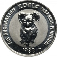Platinum coin Australia KM# 108 THE AUSTRALIAN KOALA. 1/10 OZ. 9995 PLATINUM. 1988 MT.