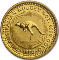 THE AUSTRALIAN NUGGET 1/10 OZ. 9999 GOLD. RED KANGAROO. 1990.