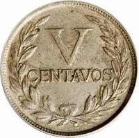 Colombia coin 5 Centavos (1918 - 1950) reverse reverse of 5 Centavos (1918 - 1950) coin with KM# 199 from Colombia. Inscription: V CENTAVOS
