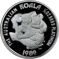 Platinum coin Australia KM# 123 THE AUSTRALIAN KOALA. 1/10 OZ 9995 PLATINUM. MT P. 1990.
