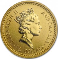 Gold coin Australia KM# 390 ELIZABETH II. AUSTRALIA. RDM. 15 DOLLARS.