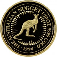 THE AUSTRALIAN NUGGET 1/10 OZ. 9999 GOLD. RED KANGAROO. 1994.