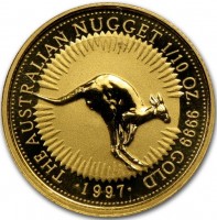 THE AUSTRALIAN NUGGET 1/10 OZ. 9999 GOLD. RED KANGAROO. 1997.