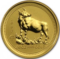 1997. 牛. 1/10OZ 9999 GOLD.