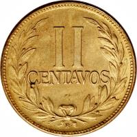 reverse of 2 Centavos - Head left; Divided legend (1952 - 1965) coin with KM# 211 from Colombia. Inscription: II CENTAVOS