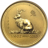 兔. 1999. 1/10 OZ 9999 GOLD.