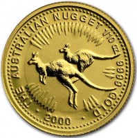 Gold coin Australia KM# 465 THE AUSTRALIAN NUGGET. 1/10 OZ. 9999 GOLD 2000.