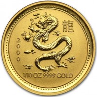 Gold coin Australia KM# 526 龍. 2000. 1/10 OZ 9999 GOLD.
