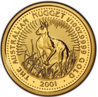 THE AUSTRALIAN NUGGET 1/10 OZ. 9999 GOLD. · 2001 ·. JR.
