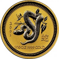Gold coin Australia KM# 540 2001. 蛇. 1/10OZ 9999 GOLD.