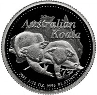 Australian Koala. 2001 1/10 OZ. 9995 PLATINUM. P.