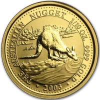 THE AUSTRALIAN NUGGET 1/10 oz. 9999 GOLD. 2003. JM.