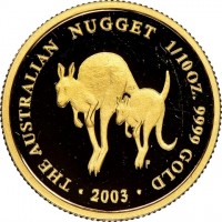 THE AUSTRALIAN NUGGET 1/10 oz. 9999 GOLD. 2003. LP.
