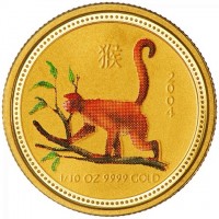 Gold coin Australia KM# 669a 猴. 2004. 1/10OZ 9999 GOLD.