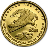 DISCOVER AUSTRALIA. SALTWATER CROCODILE 1/10 OZ 9999 GOLD. P 2006.