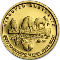 Gold coin Australia KM# 954 DISCOVER AUSTRALIA. P WR 2006. GREY KANGAROO 1/10oz. 9999 GOLD.