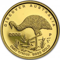 DISCOVER AUSTRALIA. 2006 P. EMU 1/10oz. 9999 GOLD.