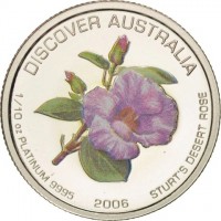 Platinum coin Australia KM# 982 DISCOVER AUSTRALIA. 1/10 oz PLATINUM 9995 2006 Sturt's Desert Rose.