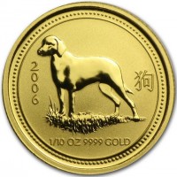 Gold coin Australia KM# 1888 2006. 狗. 1/10 OZ 9999 GOLD.