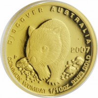 DISCOVER AUSTRALIA. P 2007 RV. COMMON WOMBAT 1/10oz. 9999 GOLD.