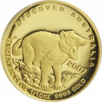 Gold coin Australia KM# 972 DISCOVER AUSTRALIA. P 2007 RV. TASMANIAN DEVIL 1/10oz. 9999 GOLD.